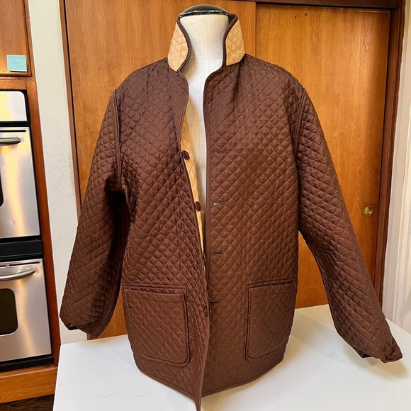 Sag Harbor Reversible Quilted Jacket Tan Brown Button Front Womens XL F23143 - Picture 3 of 12